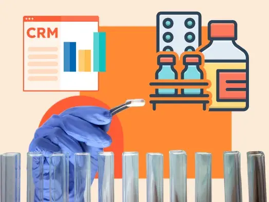 pharma crm represented by pill and medicine graphics