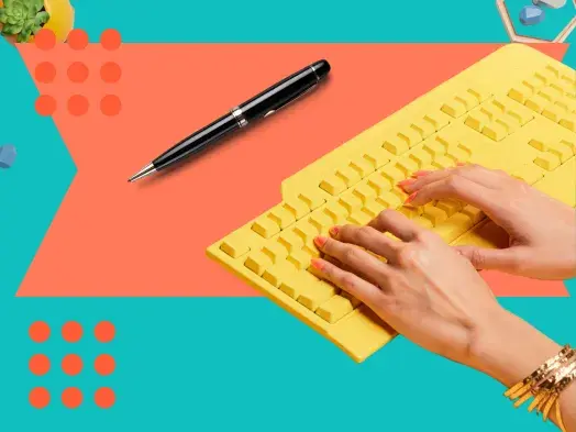 woman writes with brand voice
