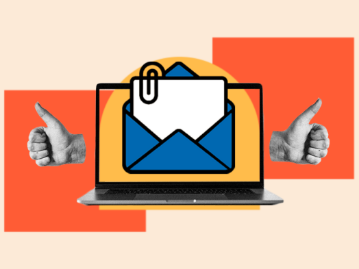 Email icon appears on laptop; transactional emails